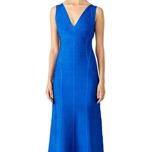 Herve Leger Blue Annabelle Gown